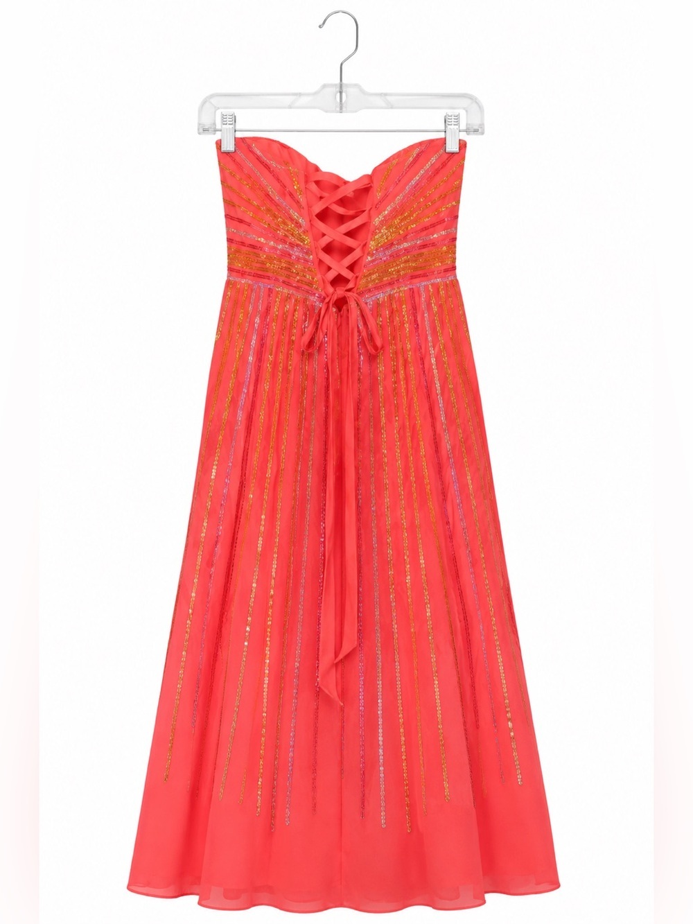 Tiffany Coral Sequin Strapless Prom Dress Size 14 Corset Formal Gown - Picture 2 of 2